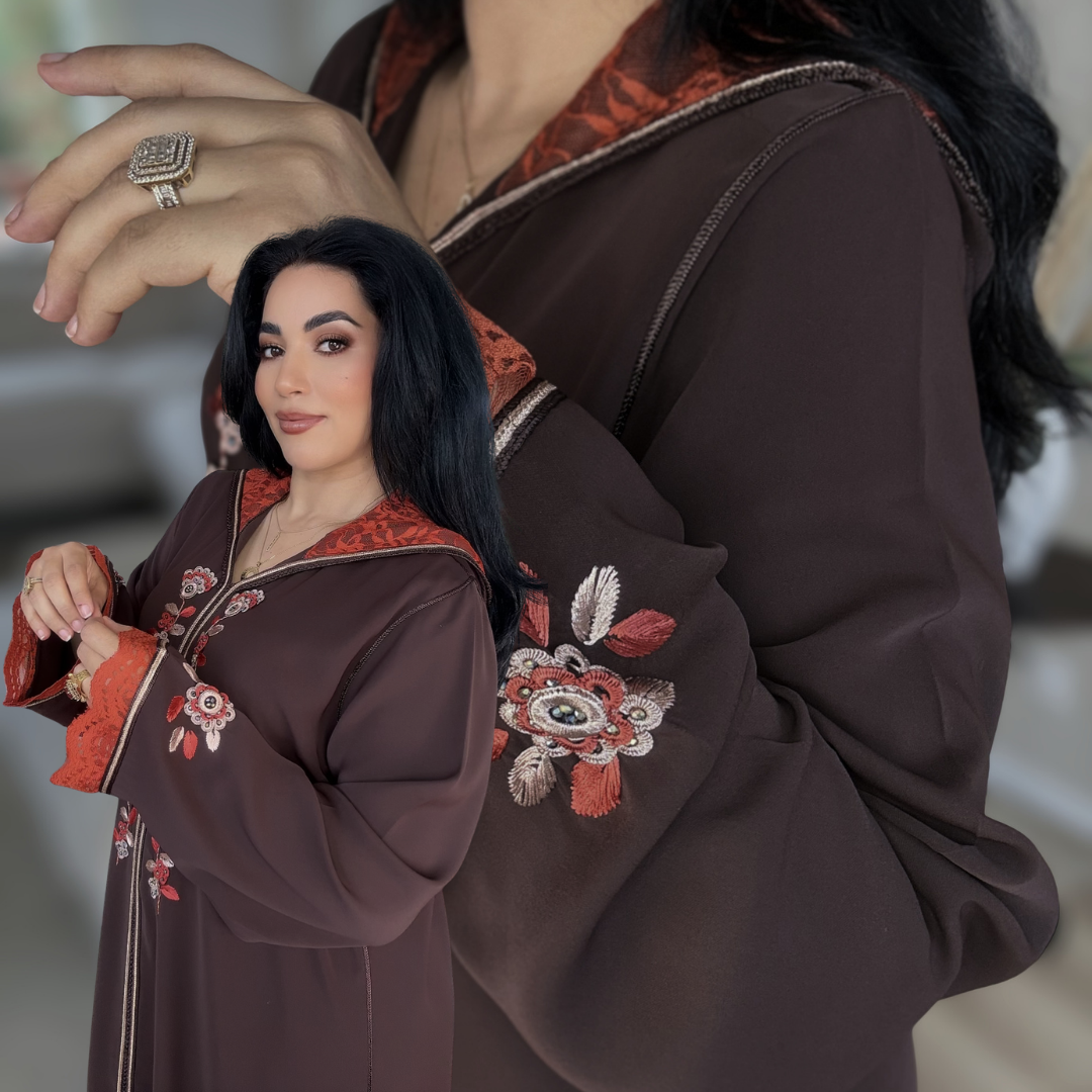 Jellaba Élégance Dentelle – Création Artisanale