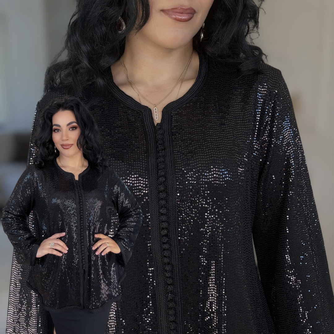 Tunique Black Glam – Modernité & Touche Marocaine