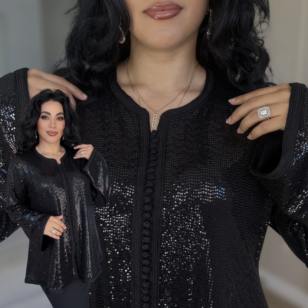 Tunique Black Glam – Modernité & Touche Marocaine