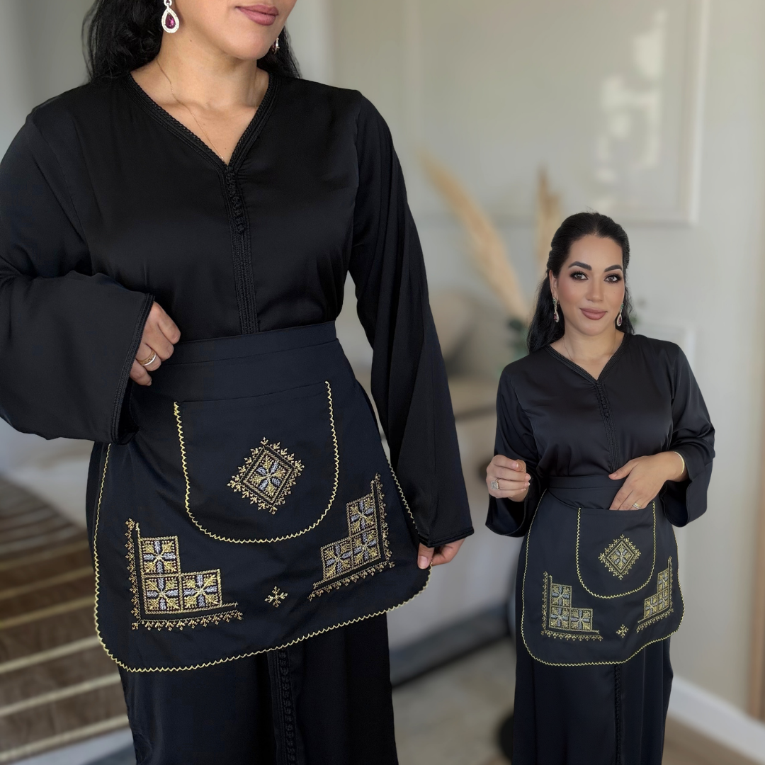 Tablier Traditionnel Marocain – Broderie Tarz 7ssab - Black Édition