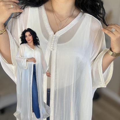 Cape Marocaine Fluide en Organza – Élégance Moderne - version longue