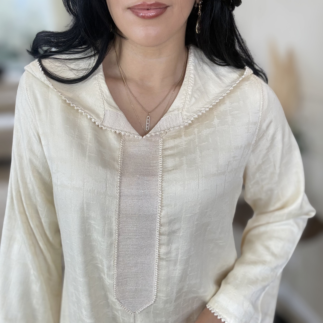 Jellaba Randa Bande Large – Élégance Artisanale