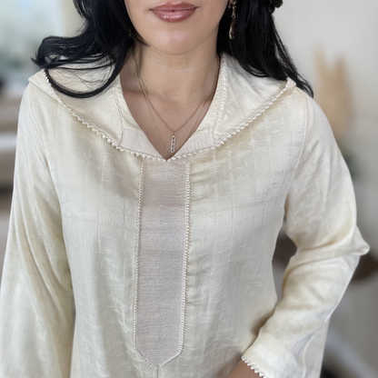 Jellaba Randa Bande Large – Élégance Artisanale