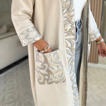 Kimono en lin – Détails Brocart