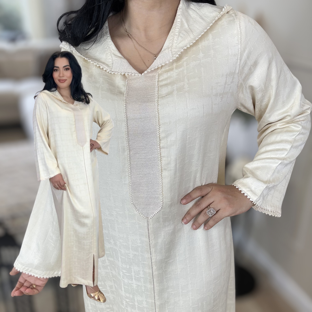 Jellaba Randa Bande Large – Élégance Artisanale