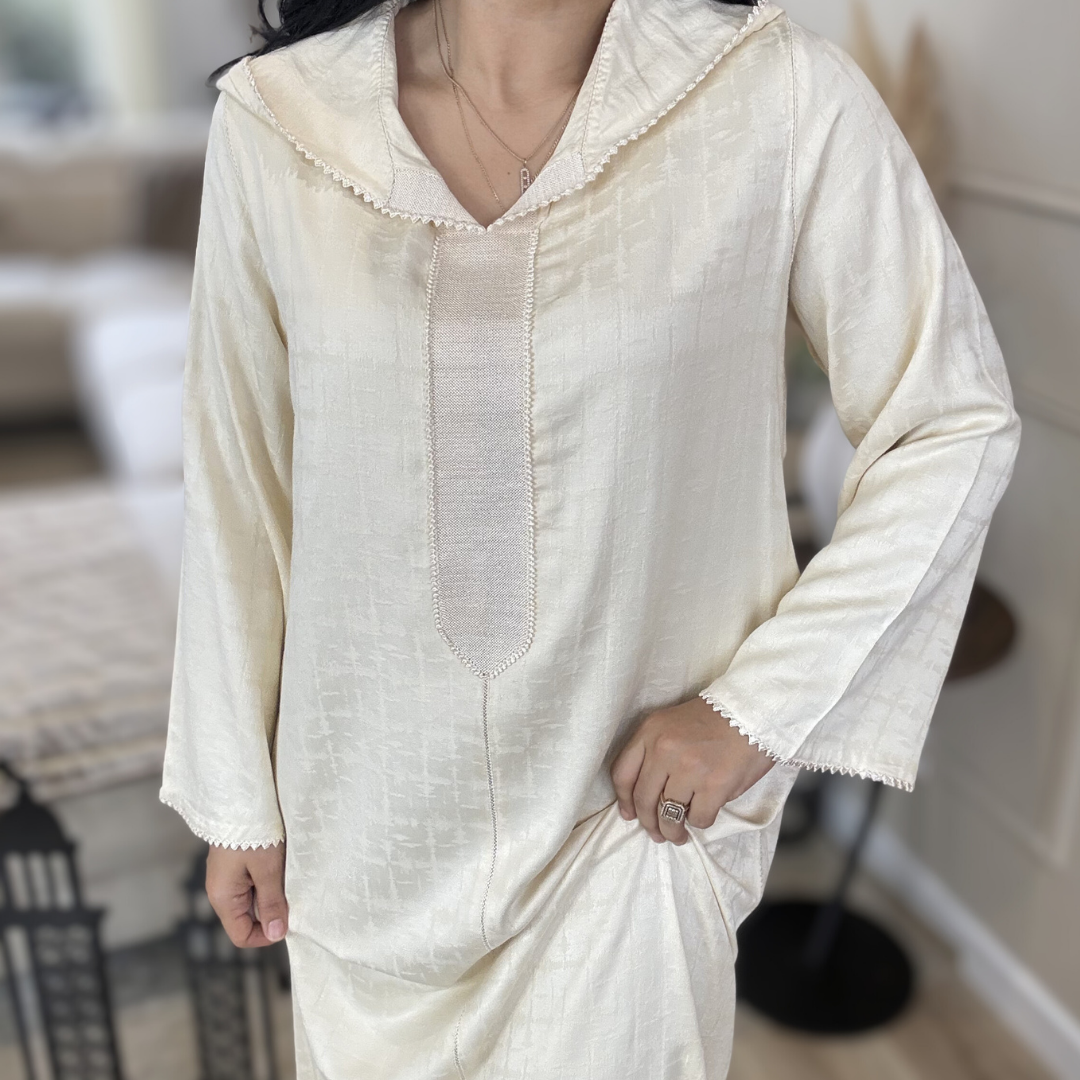 Jellaba Randa Bande Large – Élégance Artisanale