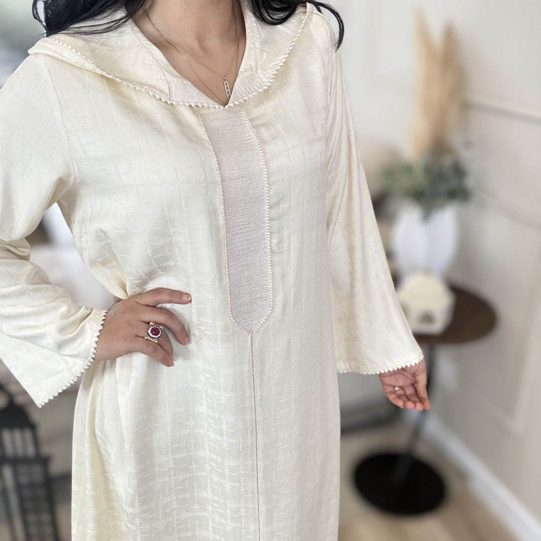 Jellaba Randa Bande Large – Élégance Artisanale