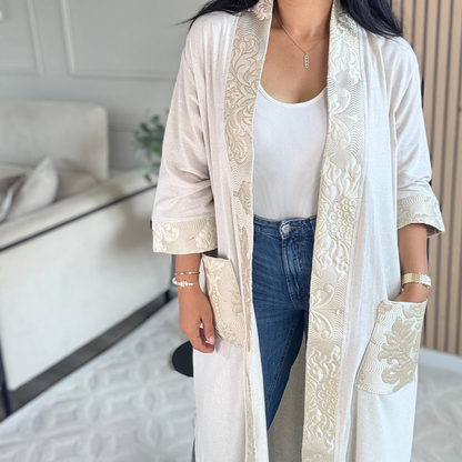 Kimono en lin – Détails Brocart