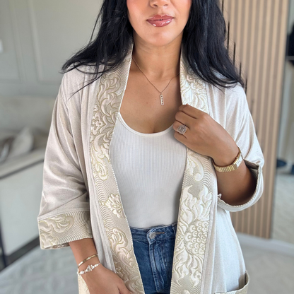 Kimono en lin – Détails Brocart