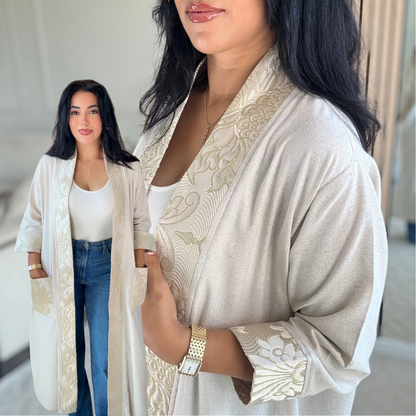 Kimono en lin – Détails Brocart