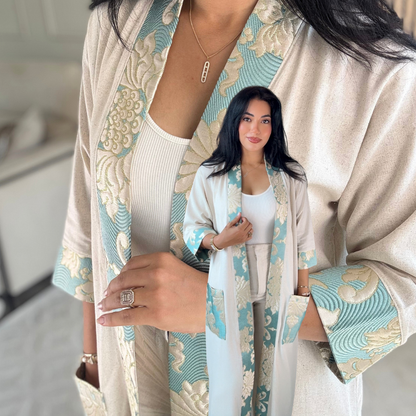 Kimono en lin – Détails Brocart