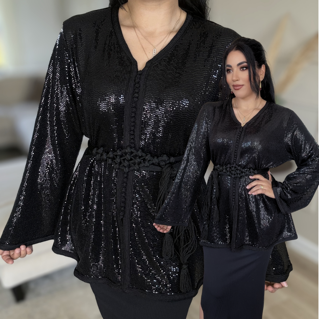 Tunique Black Glam – Modernité & Touche Marocaine