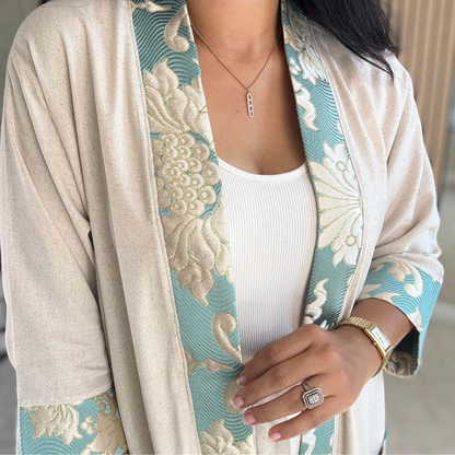Kimono en lin – Détails Brocart