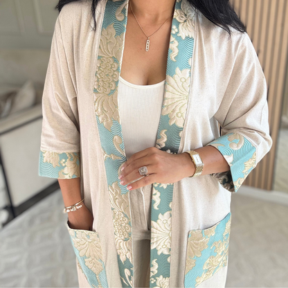 Kimono en lin – Détails Brocart