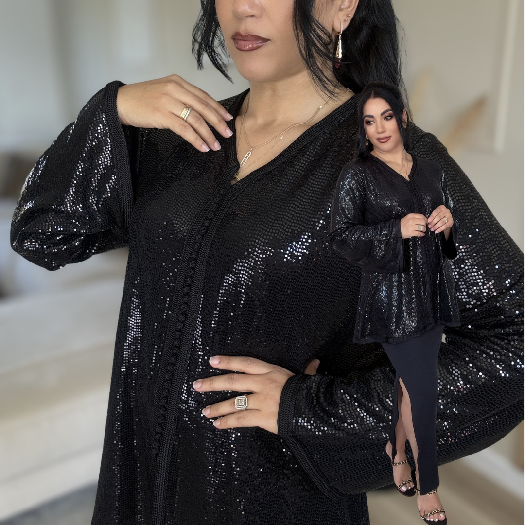 Tunique Black Glam – Modernité & Touche Marocaine