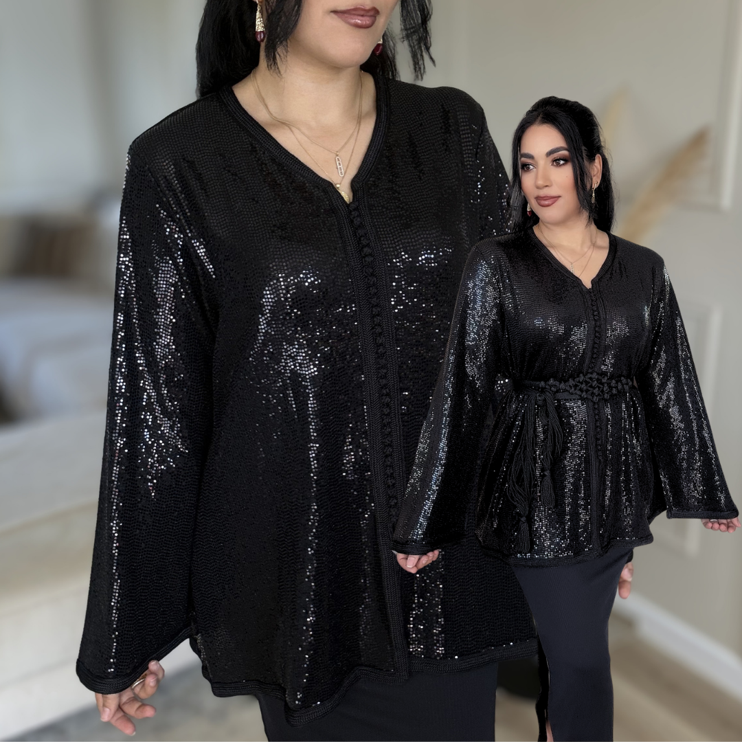 Tunique Black Glam – Modernité & Touche Marocaine