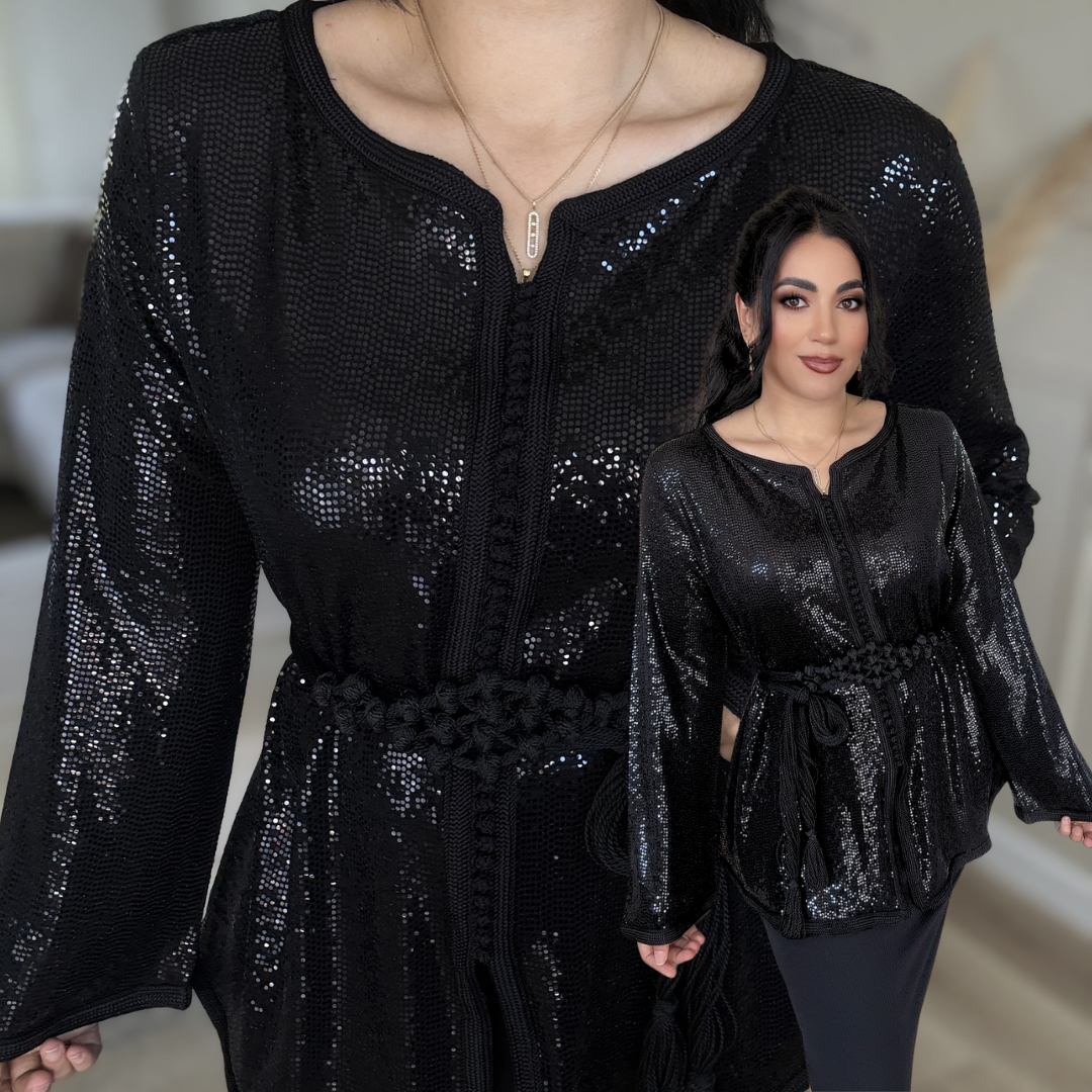 Tunique Black Glam – Modernité & Touche Marocaine