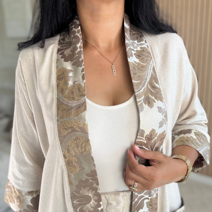 Kimono en lin – Détails Brocart