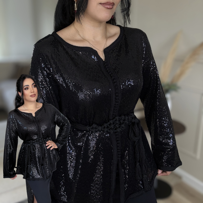 Tunique Black Glam – Modernité & Touche Marocaine