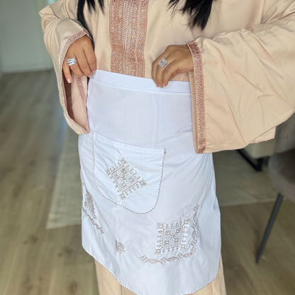 Tablier Traditionnel Marocain – Broderie Tarz 7ssab - Édition Rose Gold