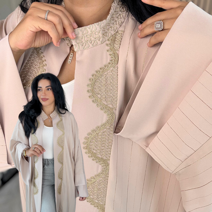 Kimono Swa9 Lmaalam – Élégance dorée en Crêpe