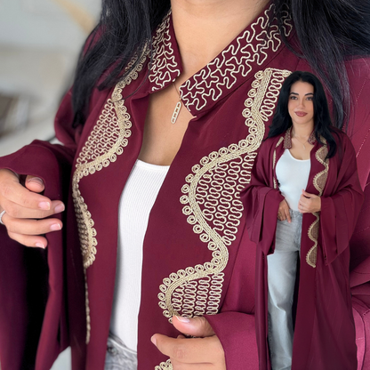 Kimono Swa9 Lmaalam – Élégance dorée en Crêpe