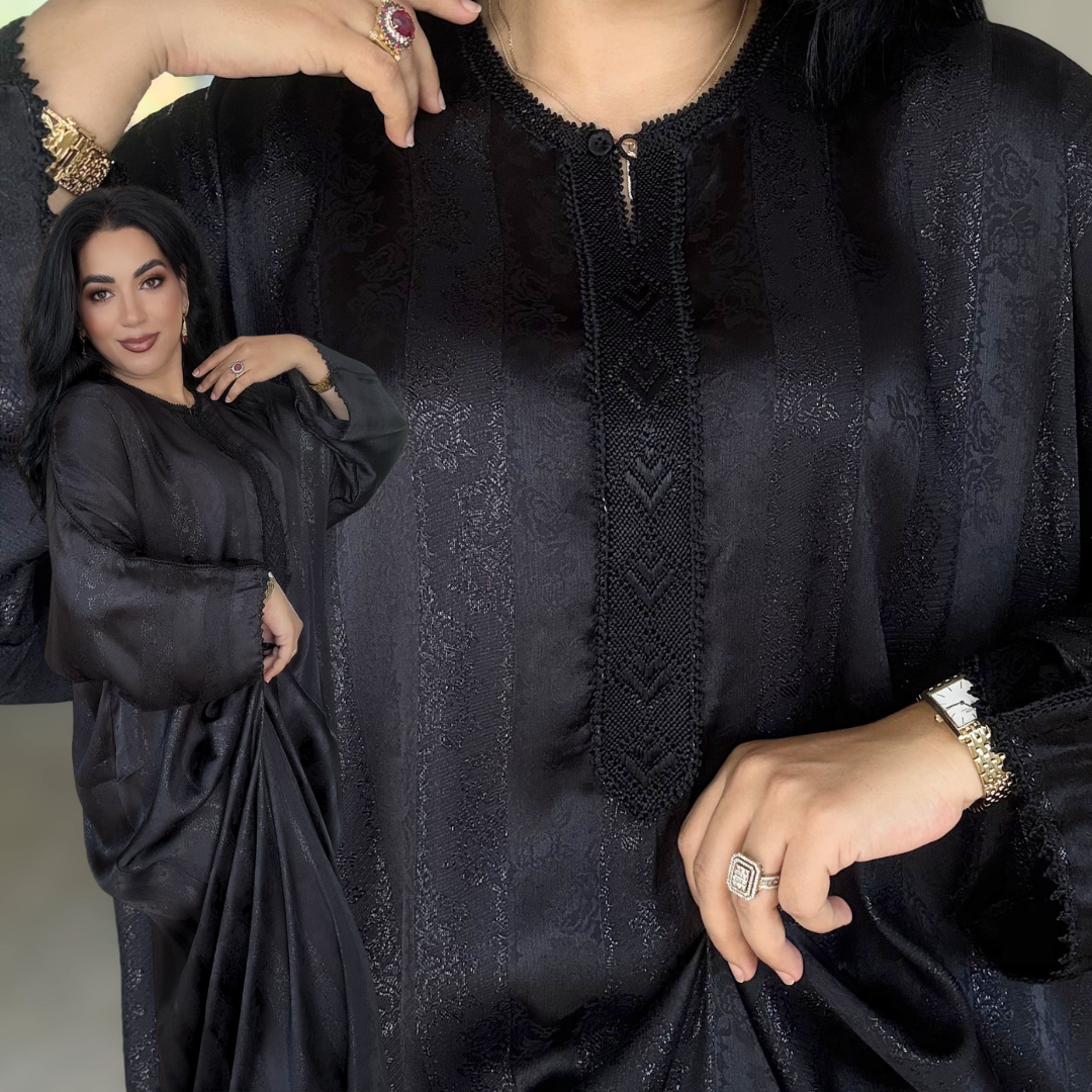 Gandoura Jawhara Black Édition – Couture Randa Artisanale