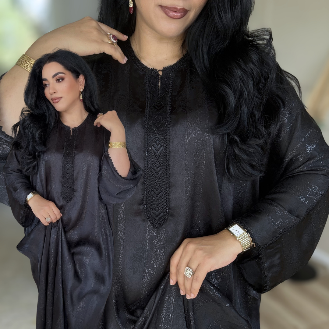 Gandoura Jawhara Black Édition – Couture Randa Artisanale