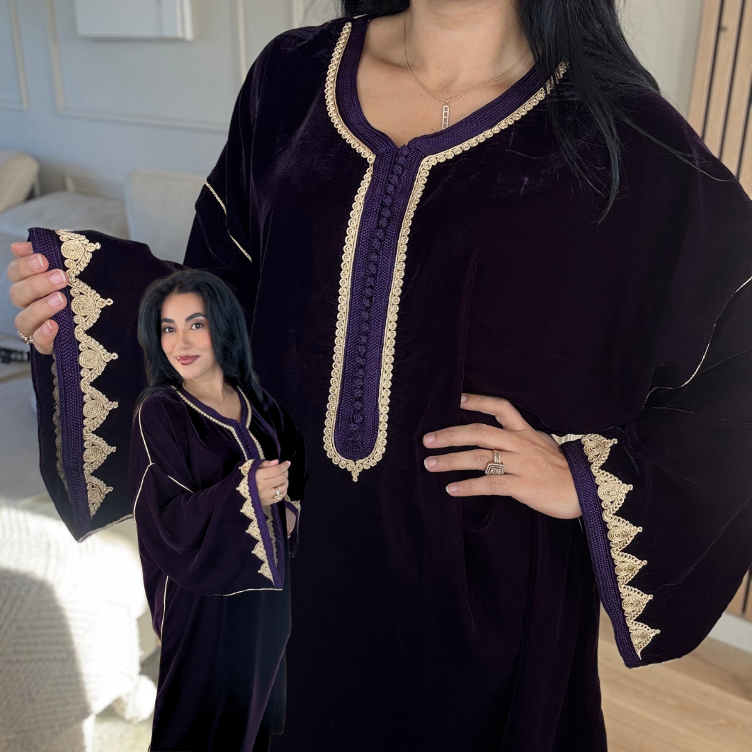 Caftan Velours “Coupe Makhzaniya” – Confort & Élégance au Quotidien