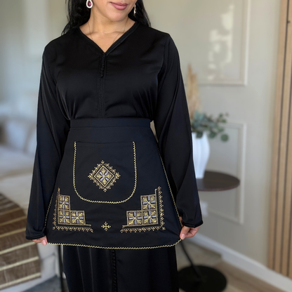Tablier Traditionnel Marocain – Broderie Tarz 7ssab - Black Édition